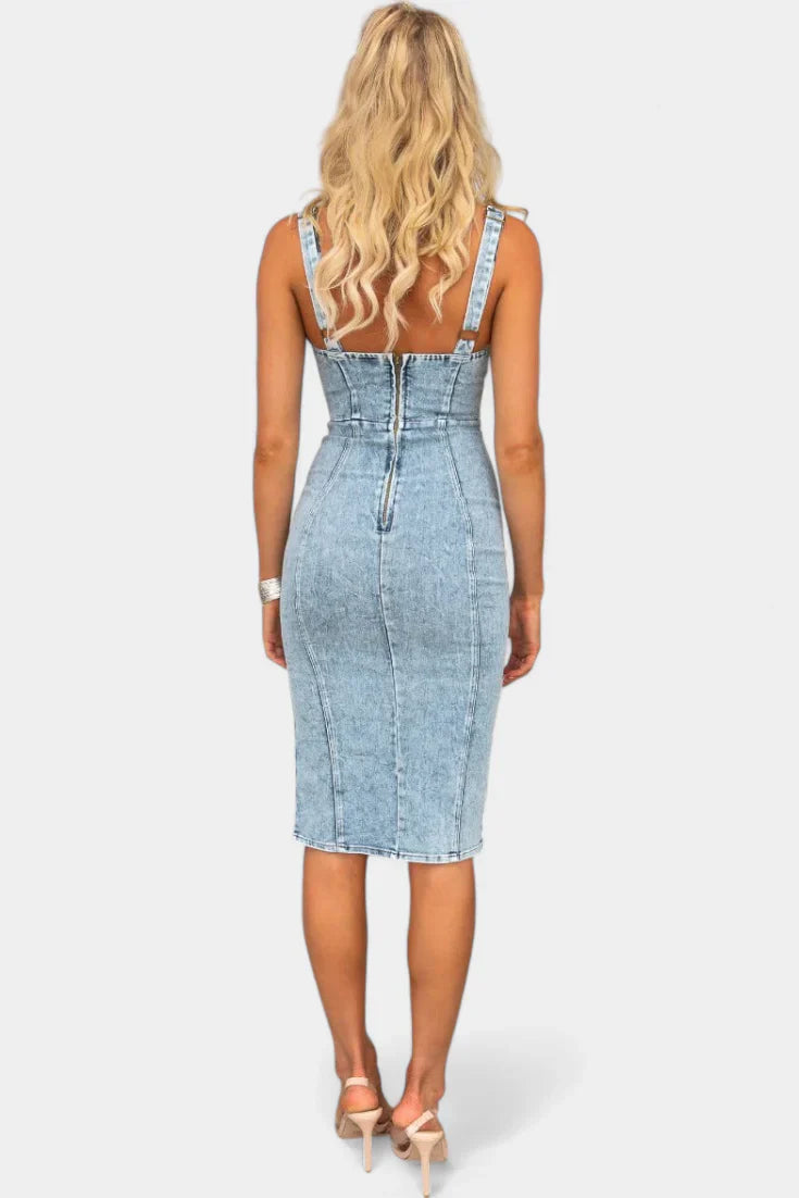 Vestido Denim Abertura Frontal