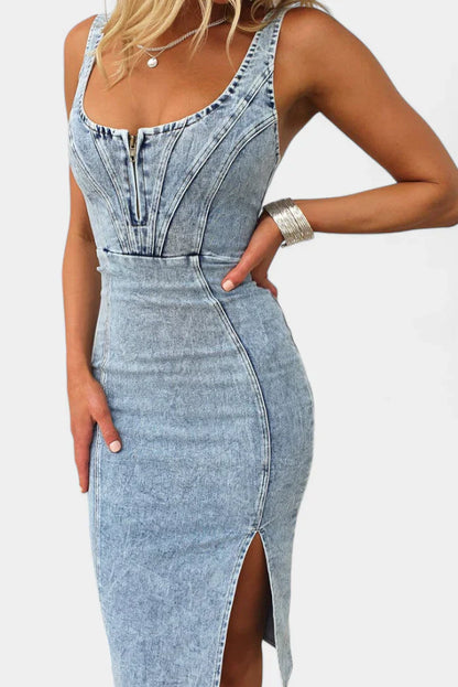 Vestido Denim Abertura Frontal
