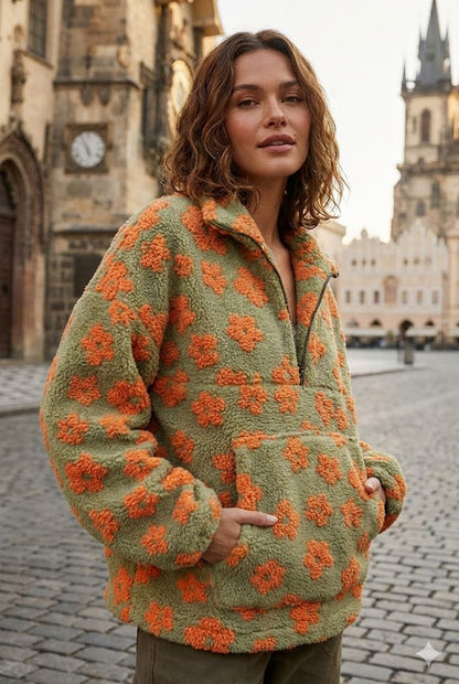 SUDADERA CON FORRO POLAR Y ESTAMPADO FLORAL