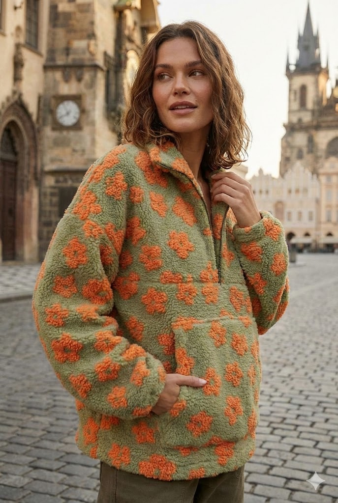SUDADERA CON FORRO POLAR Y ESTAMPADO FLORAL